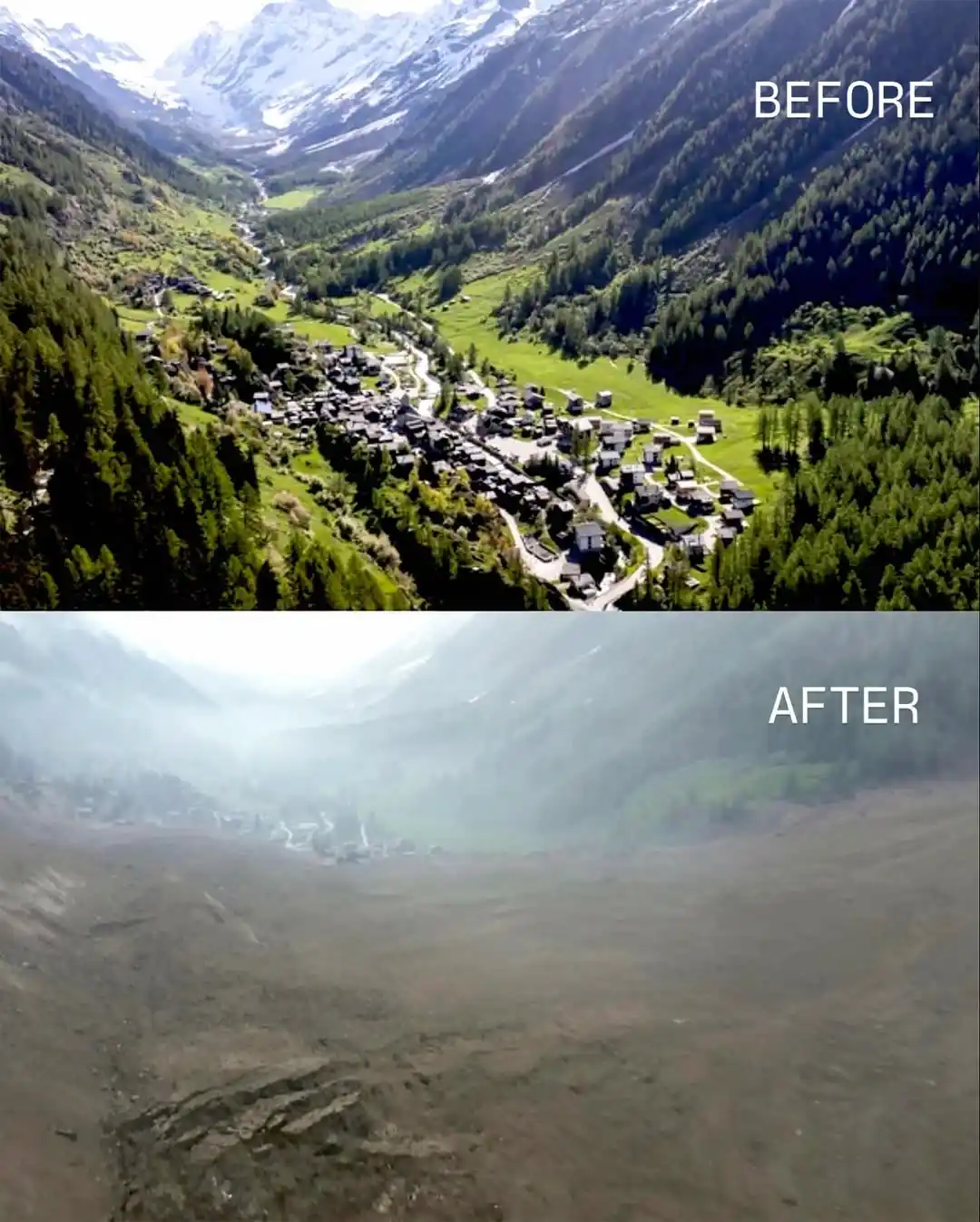Image from Weather Of Bharat: Before and after of Blatten, Switzerland. A village that was buried ...