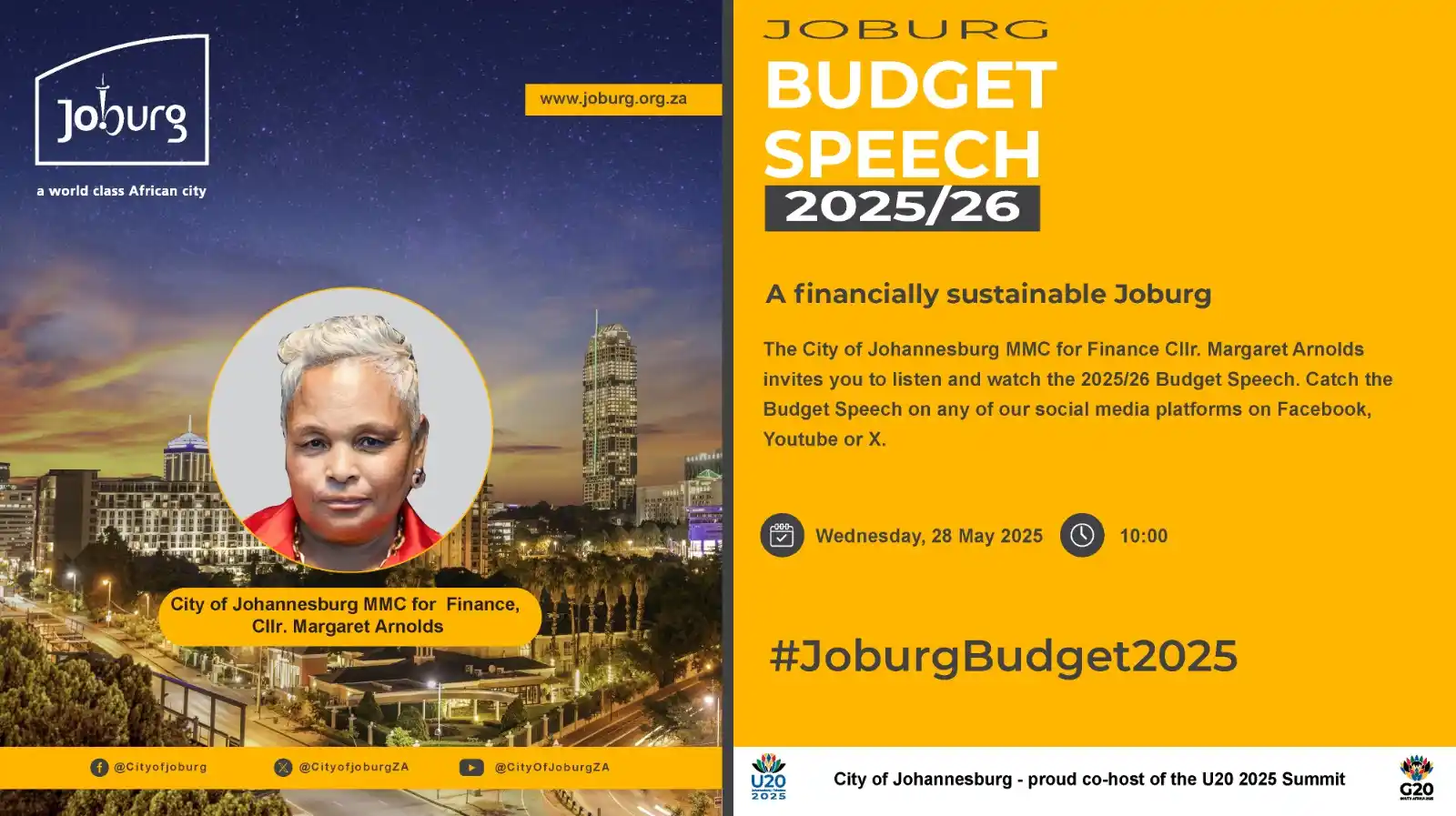 Image from City Of Joburg: 📢 Joburg Budget Speech 2025/26 Join us this morning at 10:00 AM for ...