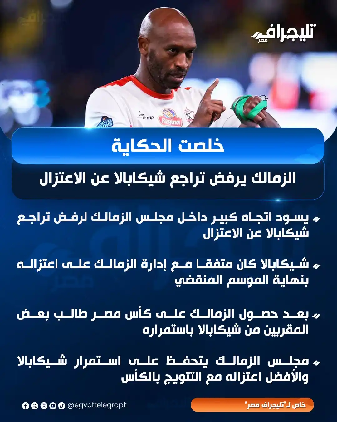 Image from تليجراف مصر- Egypt Telegraph: خلصت الحكاية.. الزمالك يرفض تراجع شيكابالا عن الاعتزال <a class="text-...