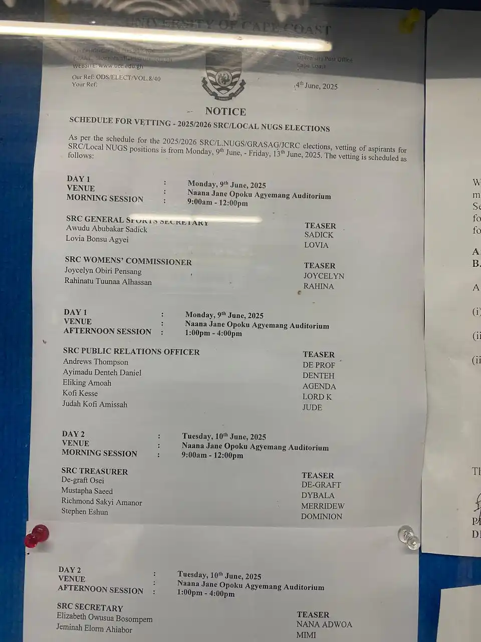 Image from πππππ ππ
πππ ππ
π
πππππ πππππππ : VETTING SCHEDULE FOR THE 2025/2026 SRC & L/NUGS ELECTIONS...
