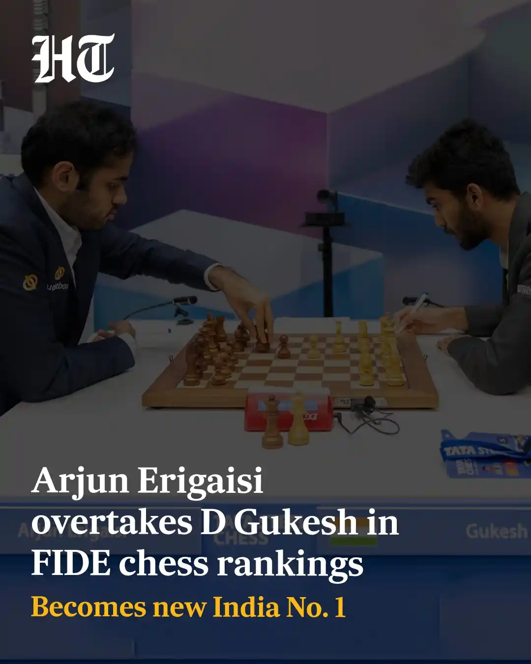 Image from Hindustan Times: Arjun Erigaisi is the new India No. 1 and has overtaken D Gukesh in th...