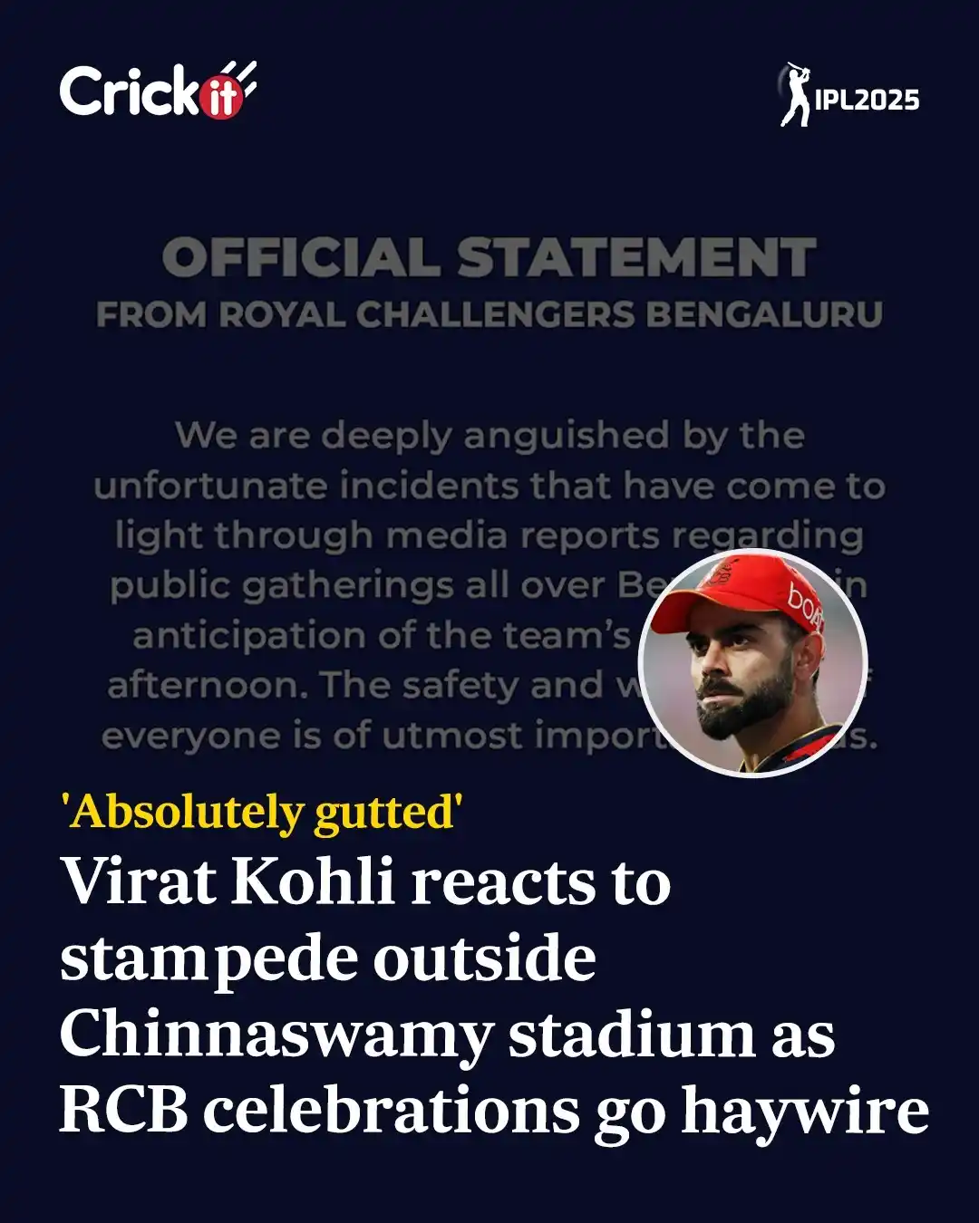 Image from Hindustan Times: *Crickit* | Virat Kohli shares RCB’s statement, says he’s “absolutely ...