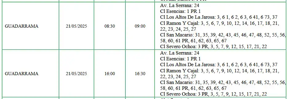Image from Agenda y noticias de Guadarrama. Ayuntamiento de Guadarrama: ℹ️ AVISO CORTES SUMINISTRO ELÉCTRICO 🔌 Según hemos podido comprobar e...