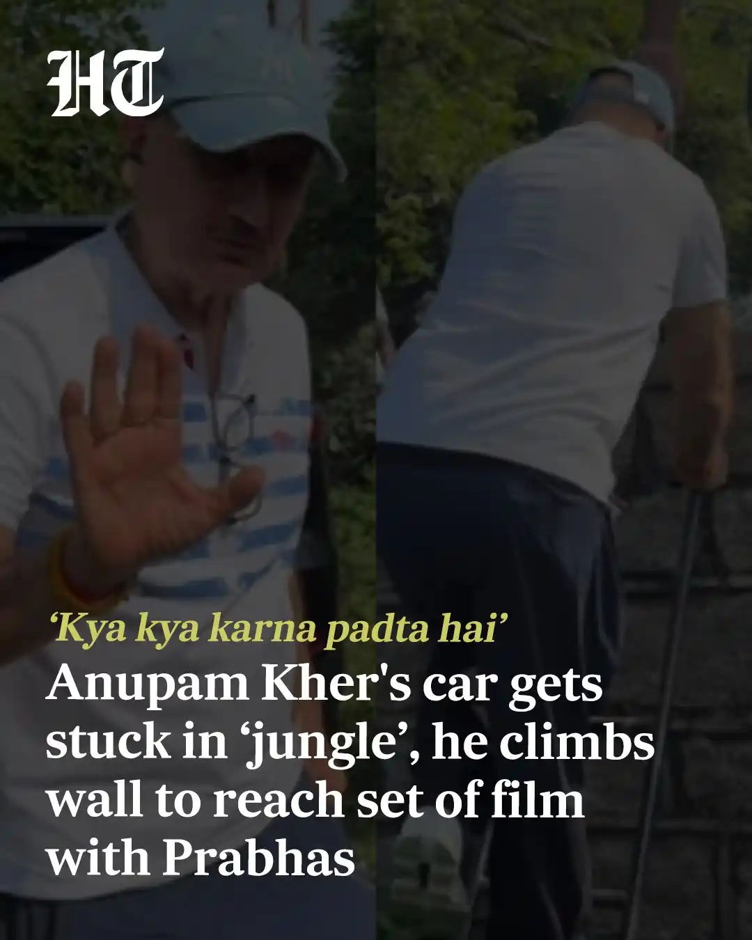 Image from Hindustan Times: In a video, Anupam Kher stood near a car which was seen on a narrow ro...