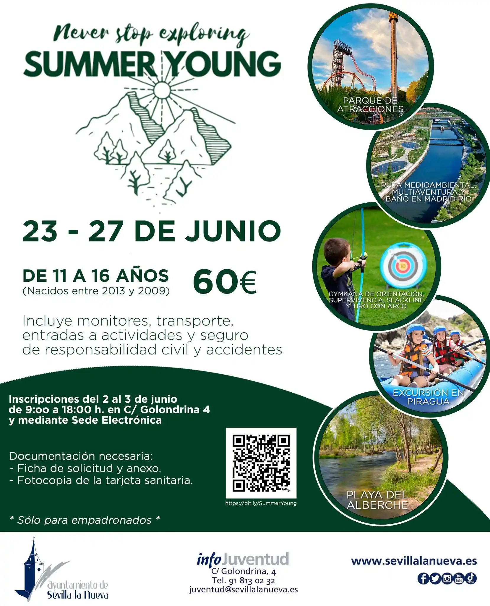 Image from Sevilla la Nueva Ayuntamiento. Información Municipal ℹ️: 🌞🎒 ¡HOY ABRIMOS INSCRIPCIONES! 🎉 Del 2 al 3 de junio puedes apuntar...