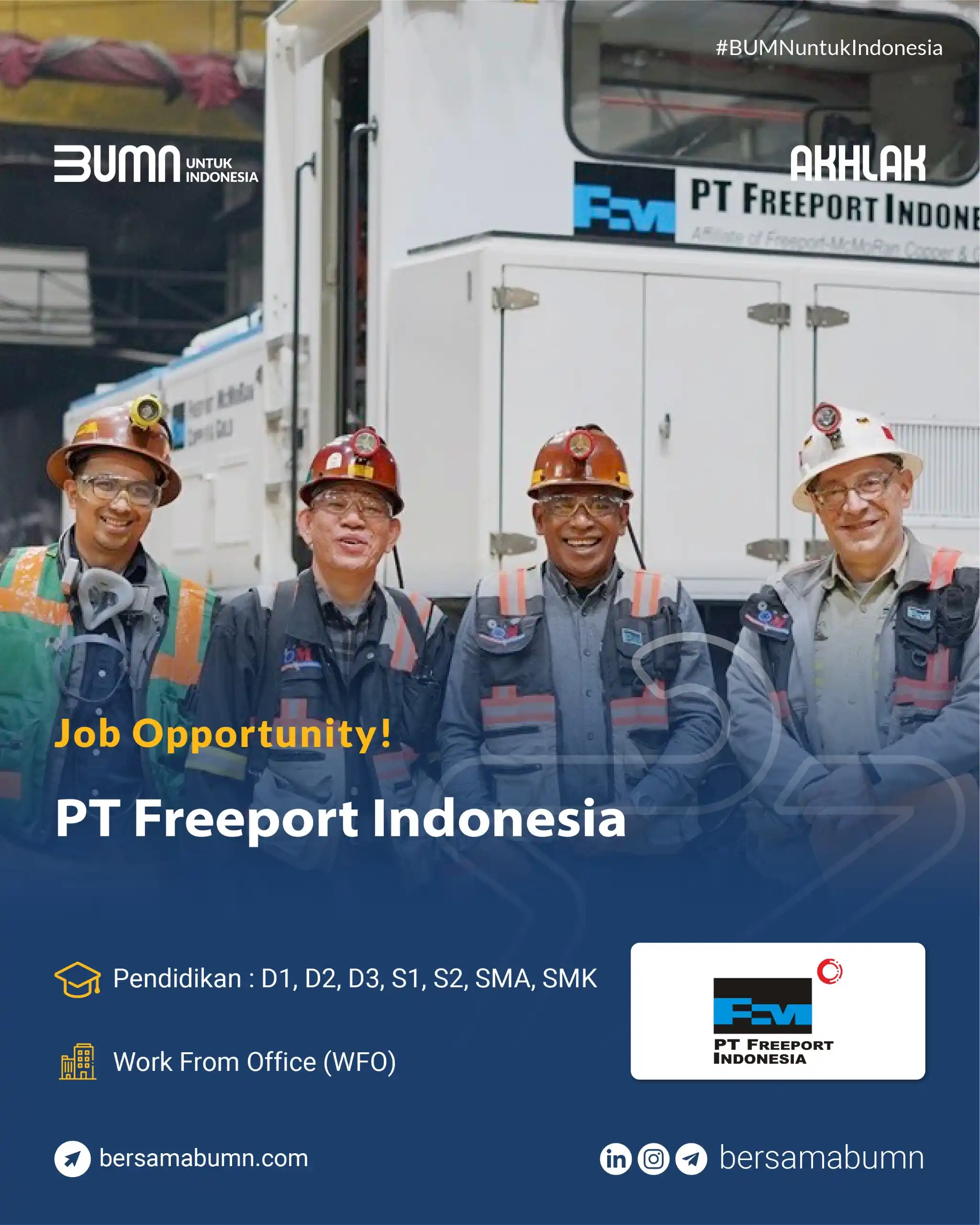 Image from Rekrutmen Bersama BUMN: Lowongan Kerja BUMN PT Freeport Indonesia - Pendidikan : D1, D2, D3, S...
