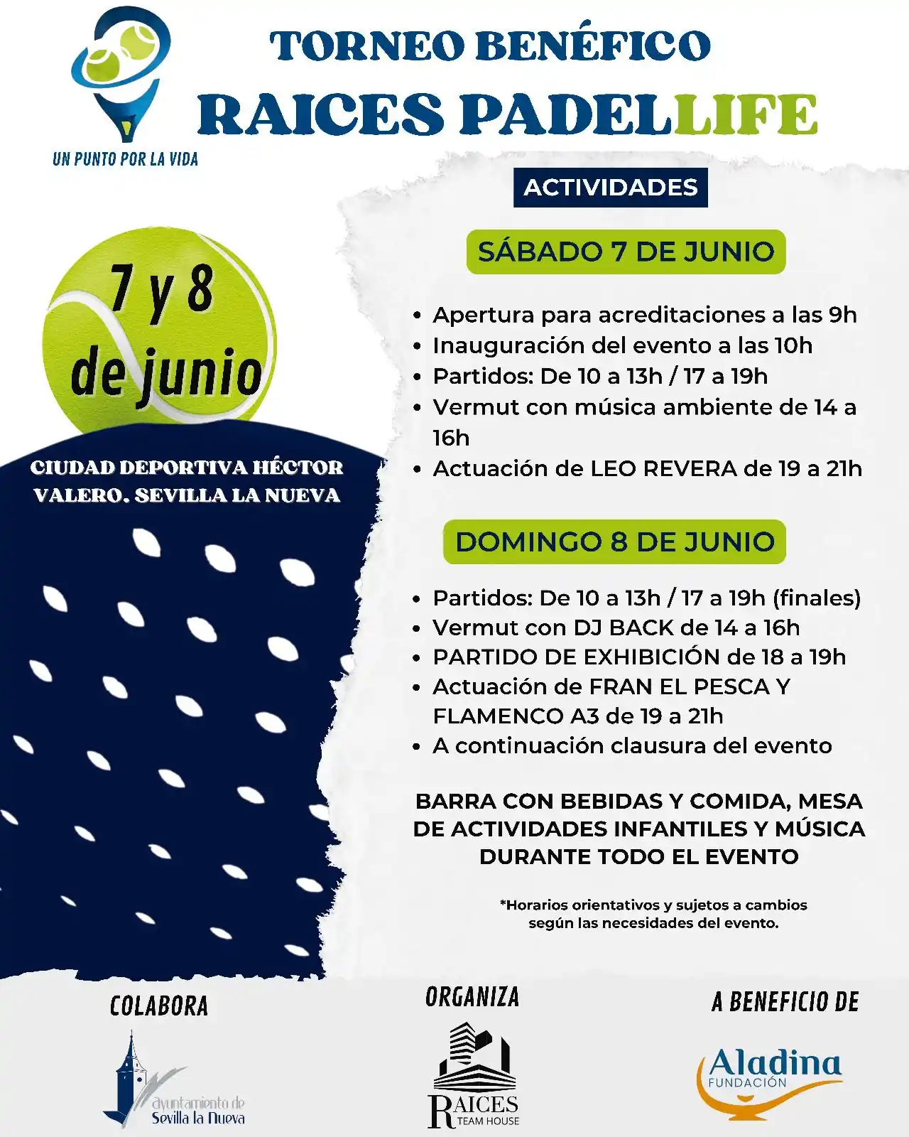 Image from Sevilla la Nueva Ayuntamiento. Información Municipal ℹ️: 🎾💚 Recuerda que este fin de semana ¡Llega el *Torneo Benéfico Raíces...