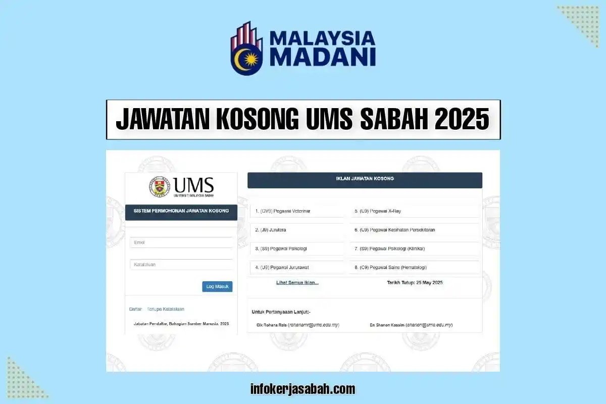 Image from Jawatan Kosong Kerajaan & Lain² Info Bermanfaat: Jawatan Kosong Universiti Malaysia Sabah (UMS) 2025 – Pelbagai Jawatan...