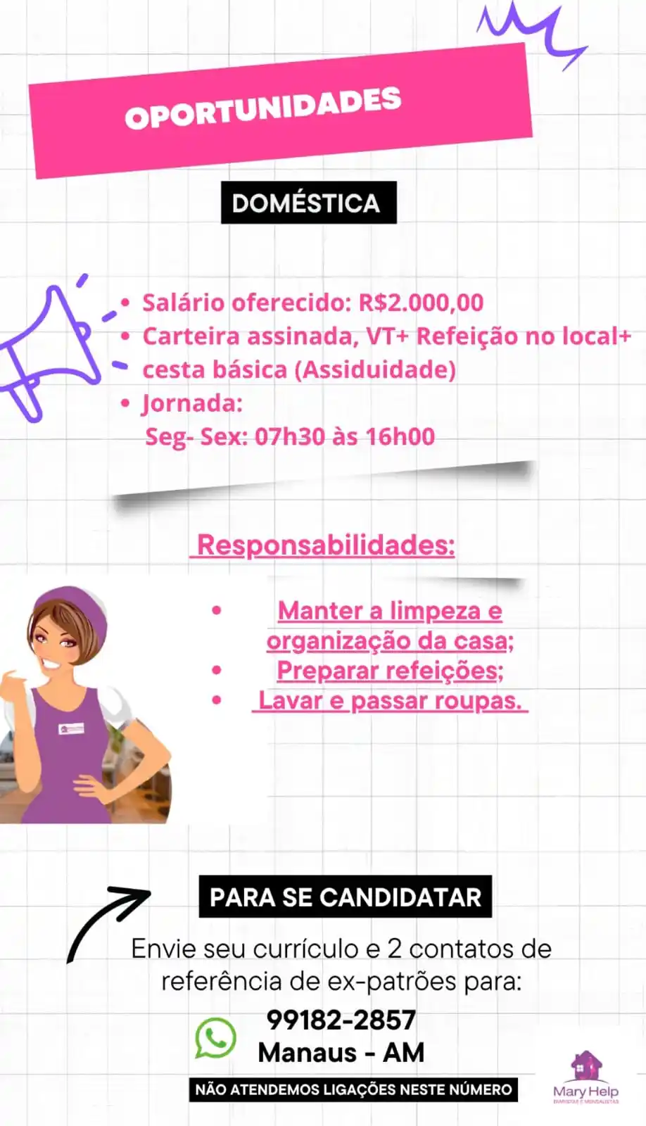 Image from Empregosmanausam: Oportunidade: *Empregada Doméstica Interessadas deverão enviar curríc...