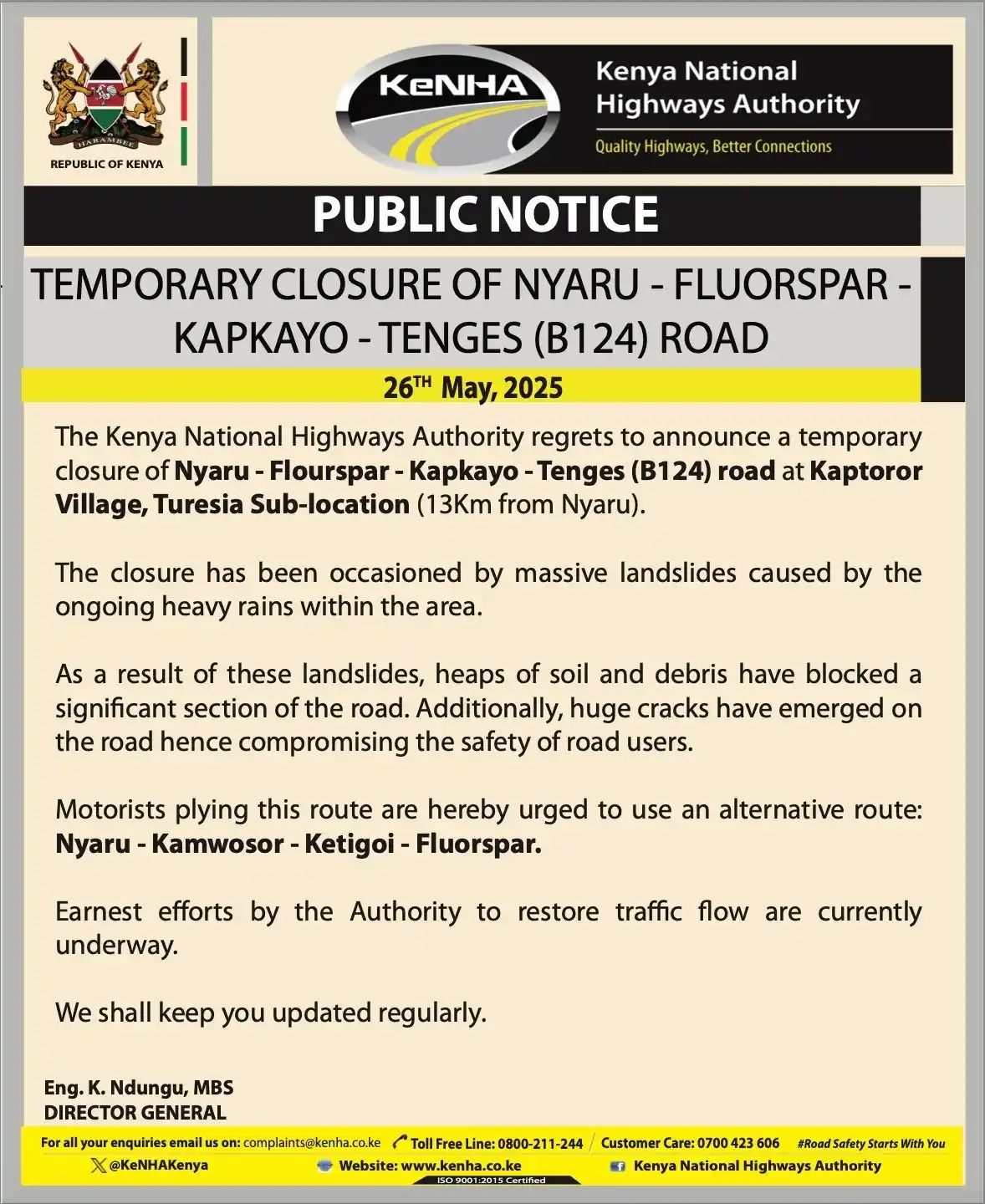 Image from SGA SECURITY UPDATES: *Traffic Alert – Landslide Forces Closure of Nyaru – Flourspar – Kapka...