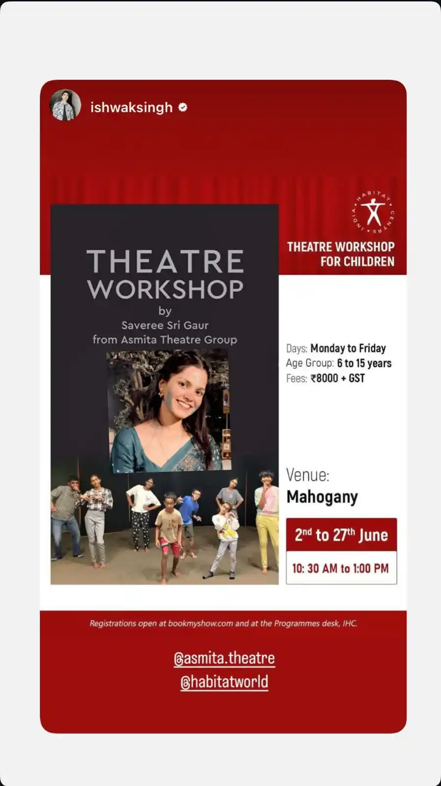 Image from ASMITA THEATRE: https://www.instagram.com/stories/ishwaksingh/3643931598218547735 ht...