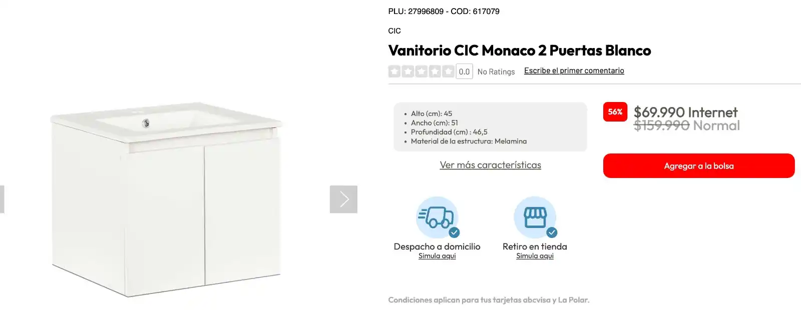 Image from Knasta Chile / Ofertas Y Cupones Exclusivos: CIC Vanitorio Monaco 2 Puertas Blanco Bajó a $69.990 🥳 ES EL MEJOR P...