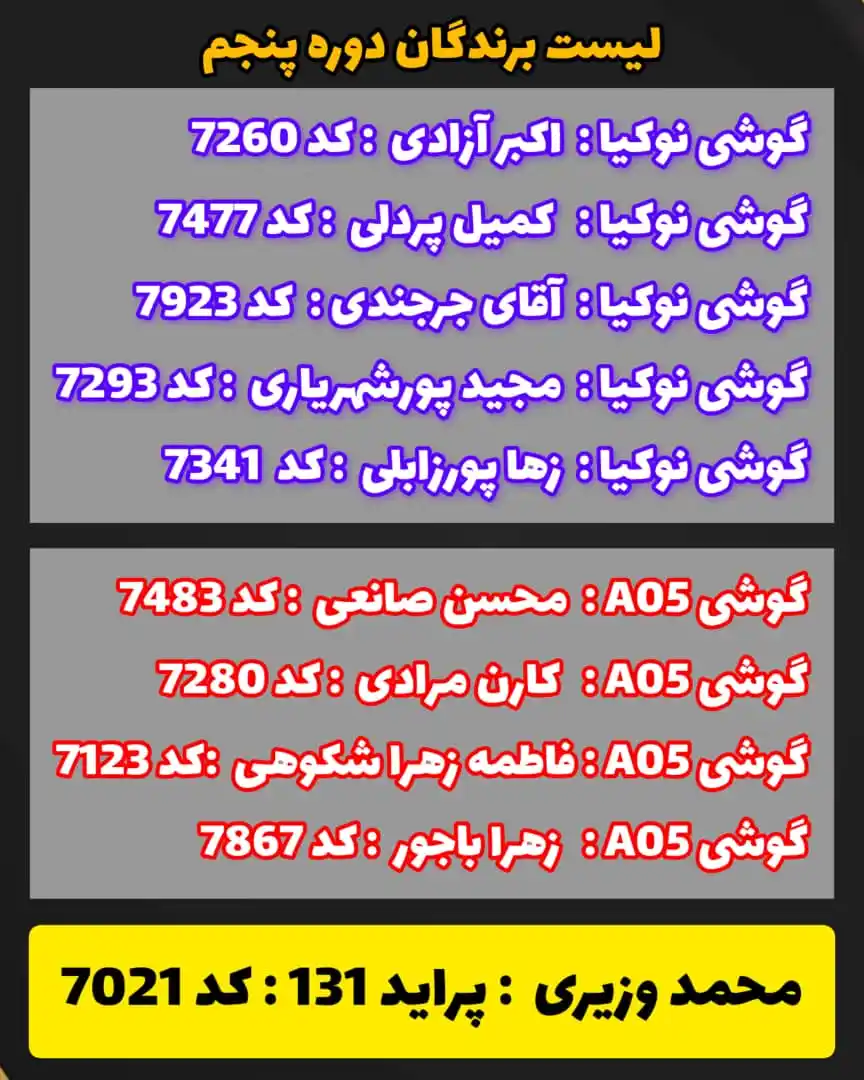 قرعه کشی | موبایل نوین post