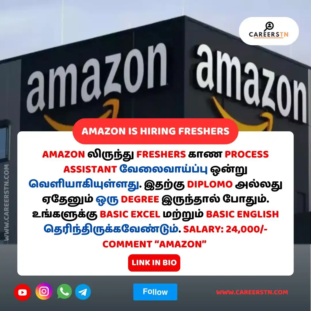 Image from CareersTN: 🚨 Amazon Hiring Alert – Process Assistant Role 🚨 💼 Role: Process A...