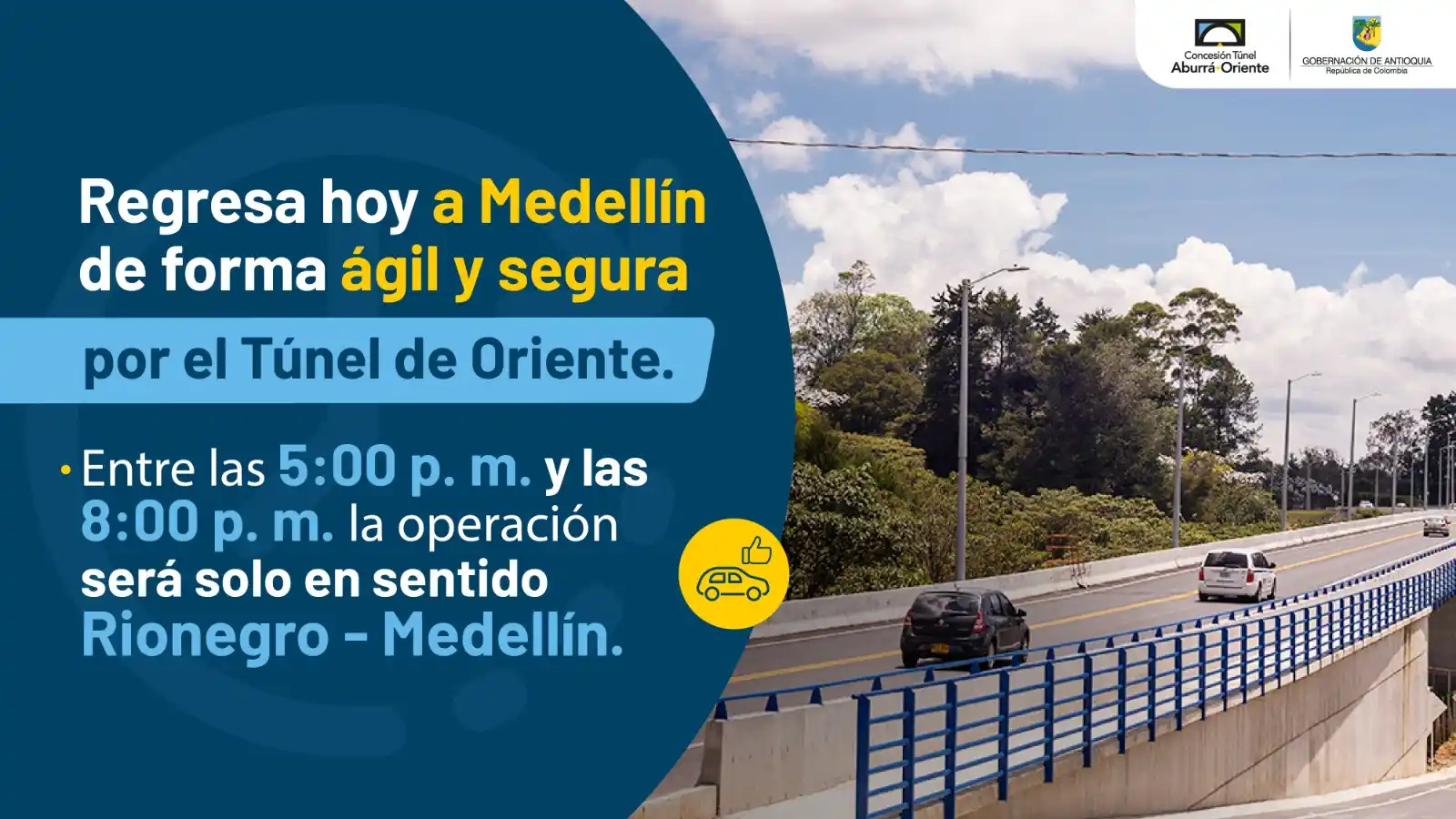 Image from Concesion Tunel Aburra Oriente: ¡Atención ⚠️! Para agilizar el inicio de la operación unidireccional, ...