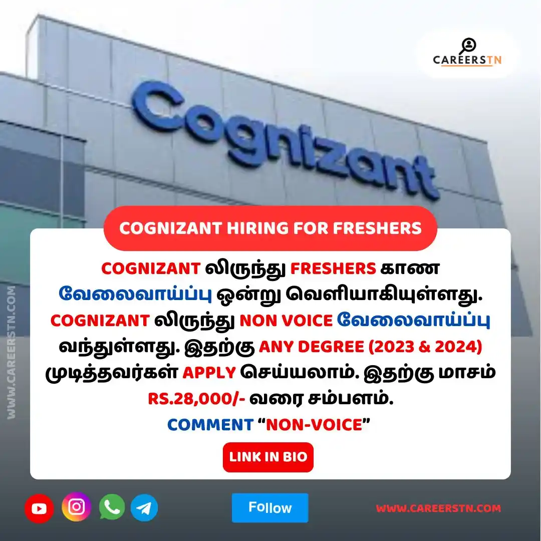 Image from CareersTN: 🚨 Cognizant Hiring Freshers – Non-Voice Process (Chennai) 📍 Work Fr...