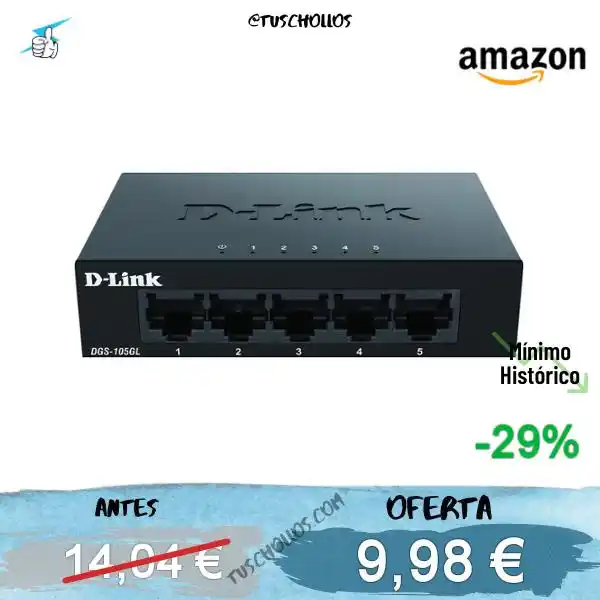Image from Tuschollos - Ofertas, Chollos Y Gangas Todos Los Días De Amazon, Miravia Y Aliexpress!!!: *📣 A PRECIAZO ESTE SWITCH DE 5 PUERTOS D-LINK* <a class="text-blue-50...