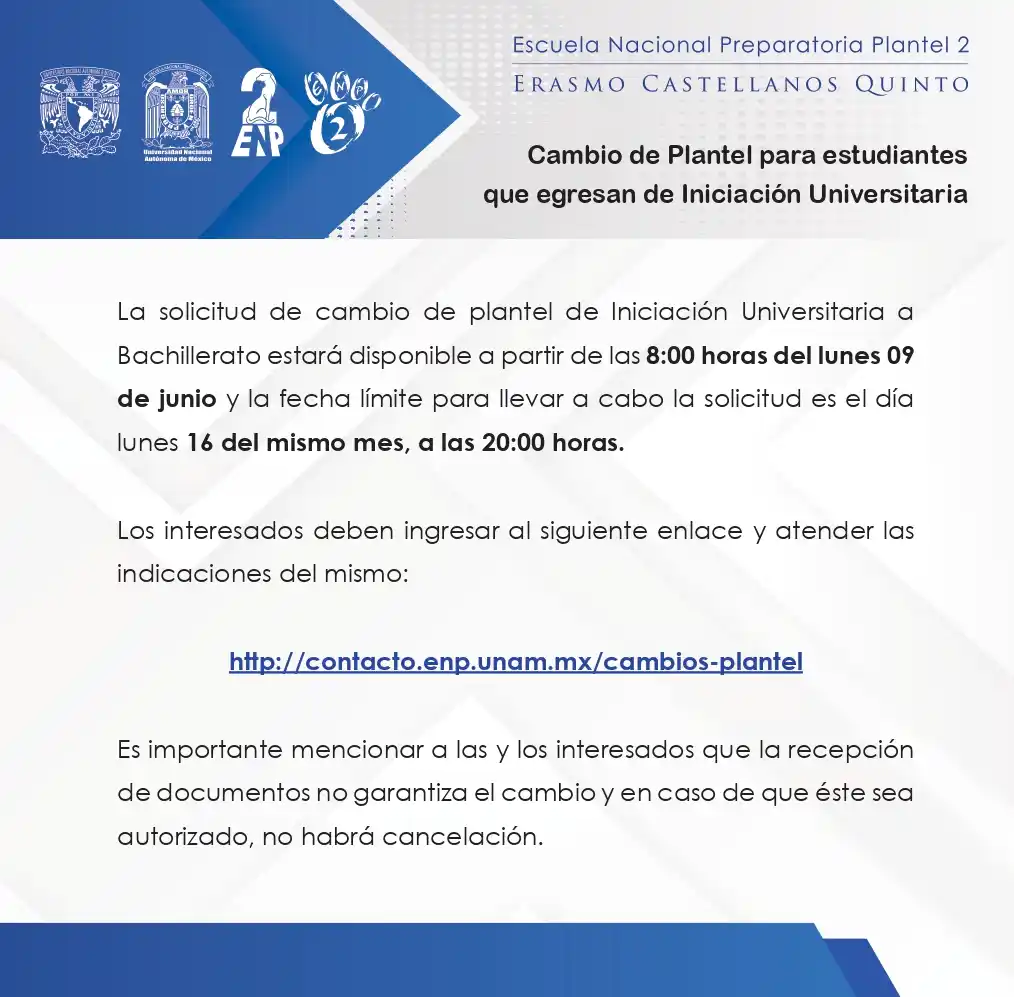 Image from ENP2unam: Proceso de cambio de plantel de Iniciación Universitaria a Bachillerat...