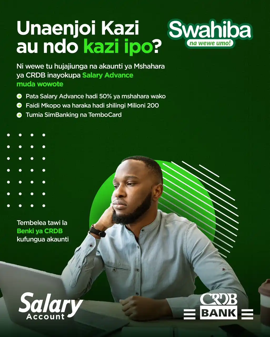 Image from CRDB Bank Plc: Hakunaga tarehe ngumu Ni wewe tu hujajiunga na akaunti ya Mshahara ya ...