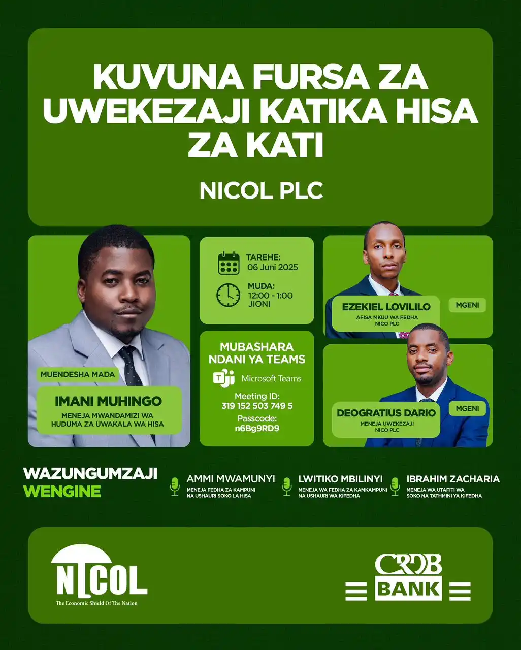 Image from CRDB Bank Plc: Wawekezaji, tukutane tena Jiunge nasi katika Mjadala wa Masoko ya Mit...