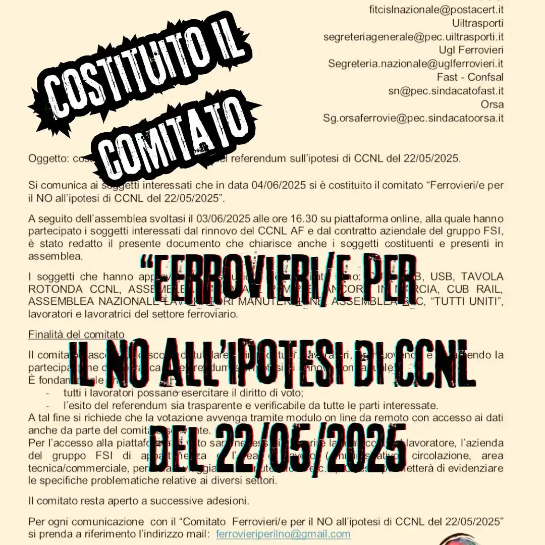 Image from Assemblea Nazionale PdM/PdB: 🪢 _In data 04/06/2025 si è costituito il comitato *“Ferrovieri/e per ...