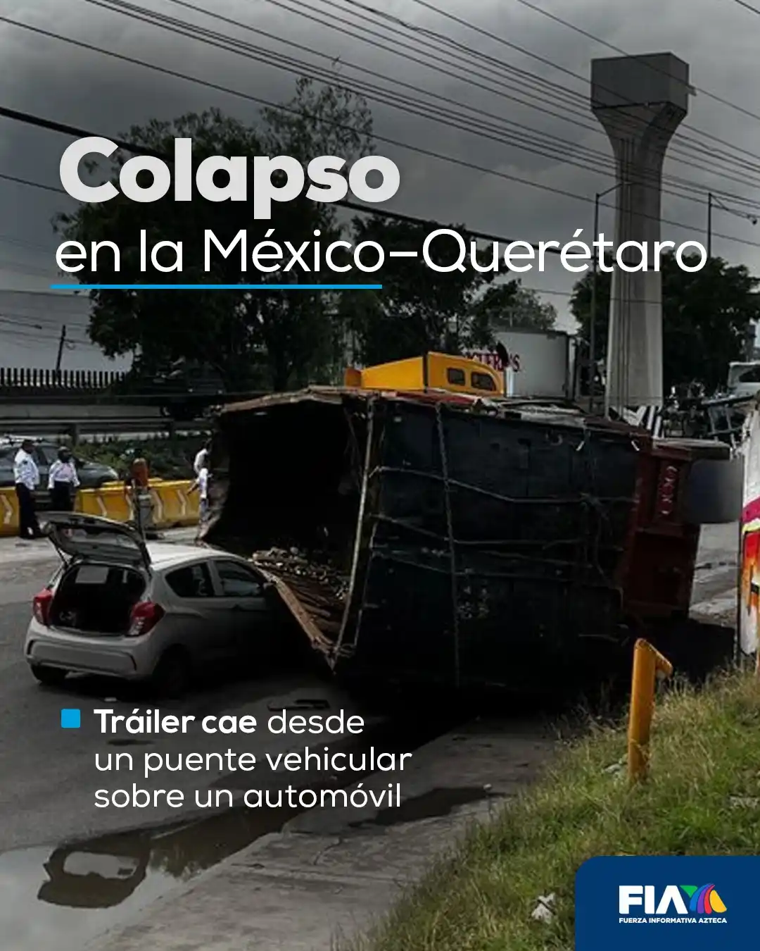 Image from Fuerza Informativa Azteca: Video | Tráiler cargado de chatarra cae de un puente en Cuautitlán Izc...