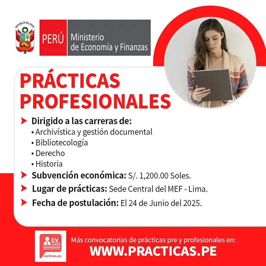 Image from Prácticas Profesionales Perú: 🚨 Convocatoria de Prácticas en MINISTERIO DE ECONOMÍA(MEF) Se requi...
