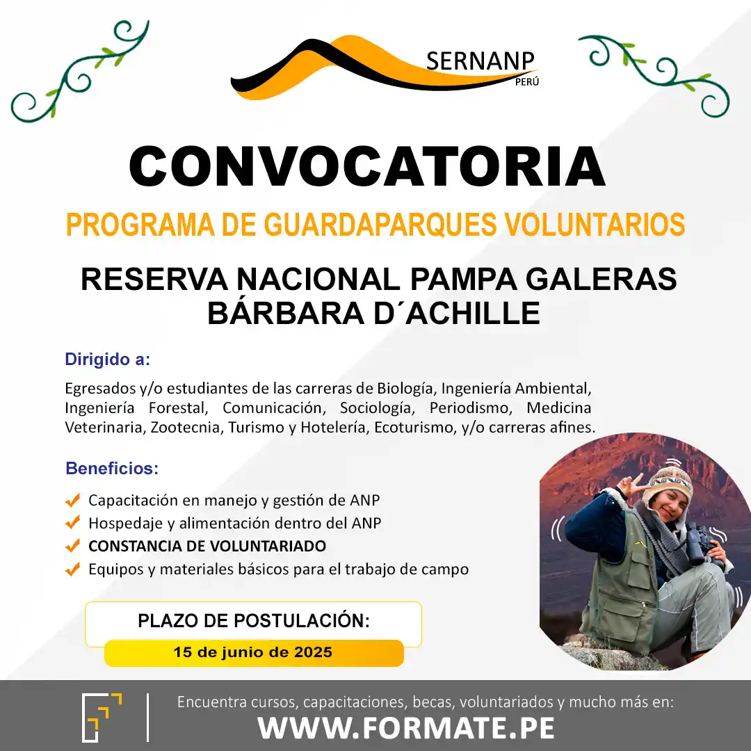 Image from Prácticas PreProfesionales Perú: 📢 Convocatoria SERNANP para el Programa de Guardaparques Voluntarios ...