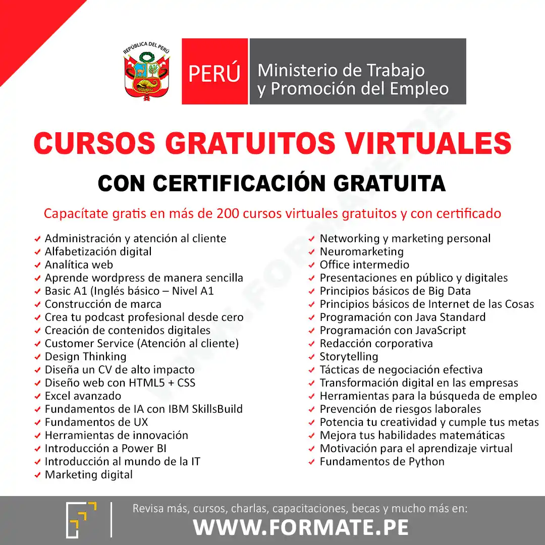 Image from Prácticas PreProfesionales Perú: 📢 ¡Cursos virtuales gratuitos! Capacítate gratis en más de 200 cursos...