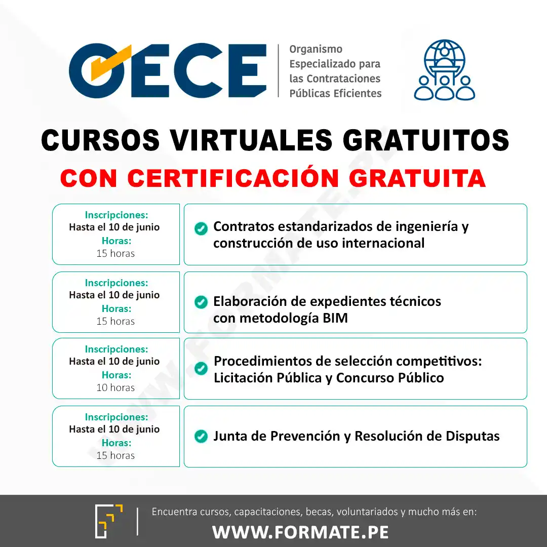 Image from Prácticas PreProfesionales Perú: 📢 ¡Cursos virtuales gratuitos! Ofrecidos por el OECE a través de su ...