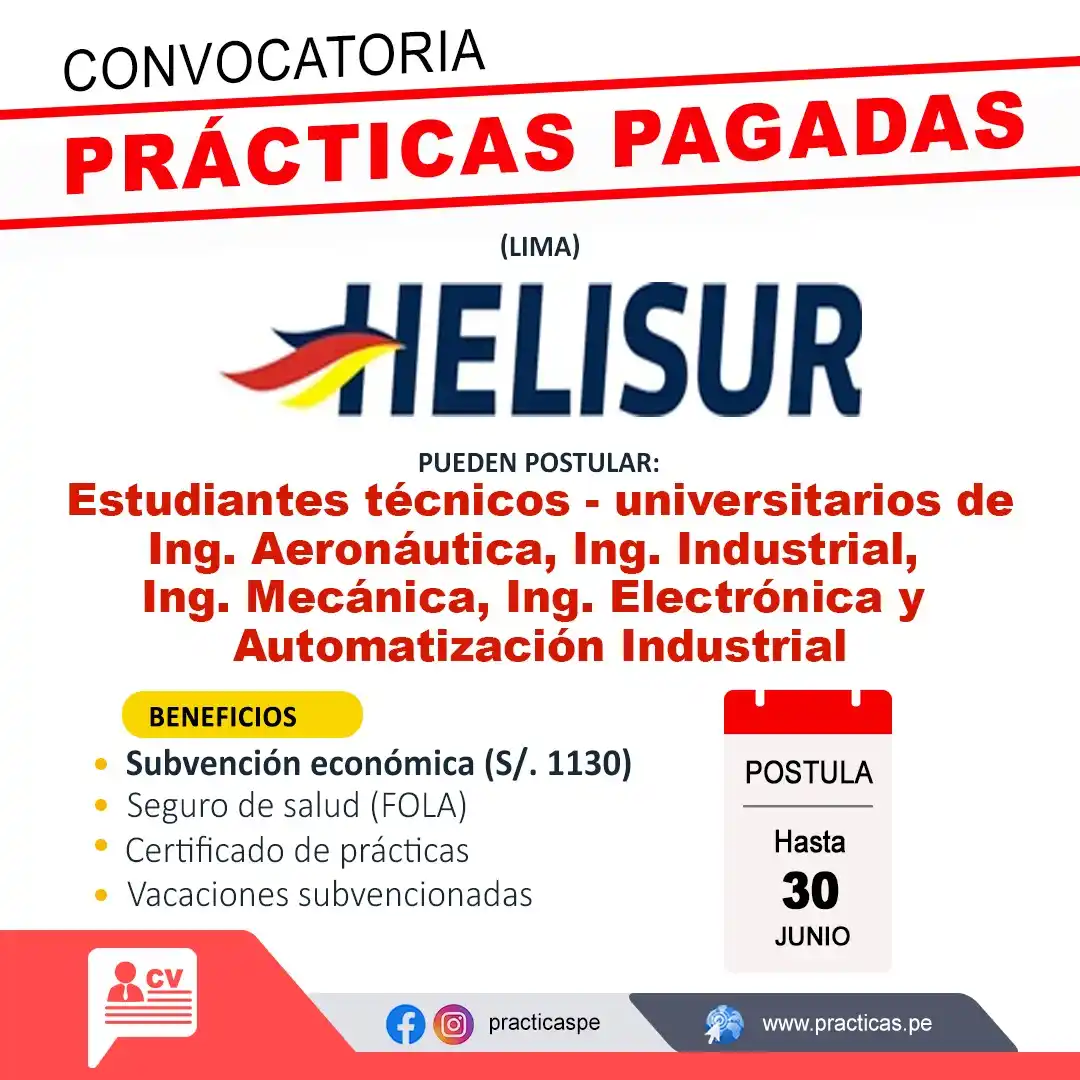 Image from Prácticas PreProfesionales Perú: 🎯 Helisur busca nuevos talentos para realizar Prácticas Preprofesion...
