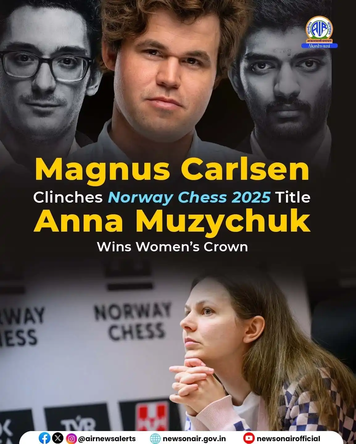 Image from HAREESH THE BEST ACADEMY: Magnus Carlsen Clinches Seventh Norway Chess Title; Anna Muzychuk Wins...