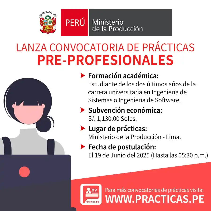 Image from Prácticas PreProfesionales Perú: 🎯 Prácticas en MINISTERIO DE LA PRODUCCIÓN - Lima Más información �...