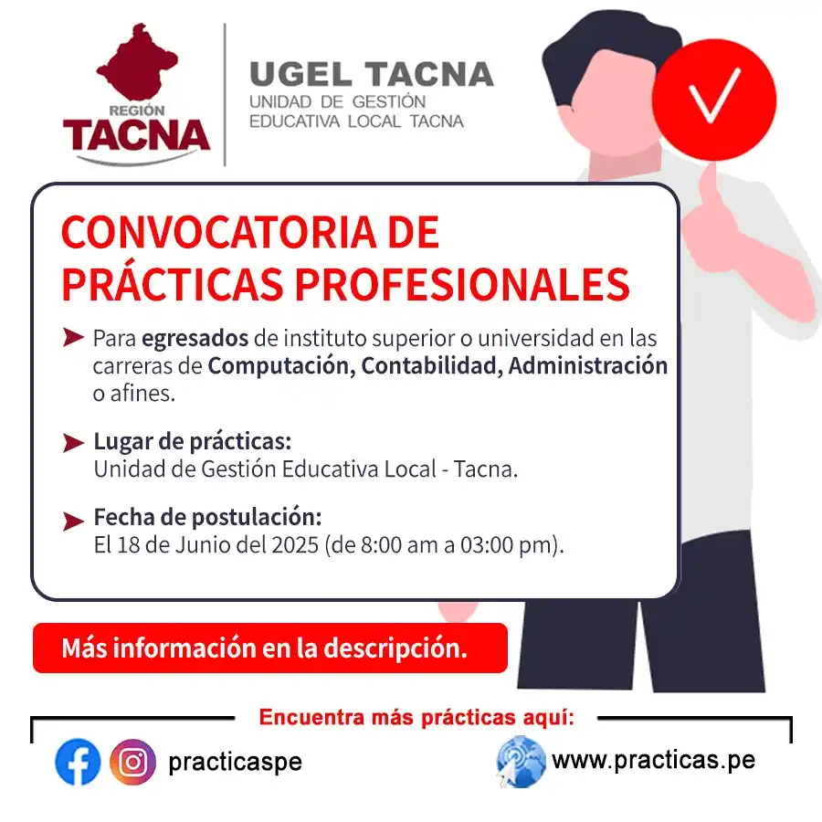 Image from Prácticas Profesionales Perú: 🎯 Prácticas en UGEL TACNA - Tacna Más información 👉 https://www.pr...