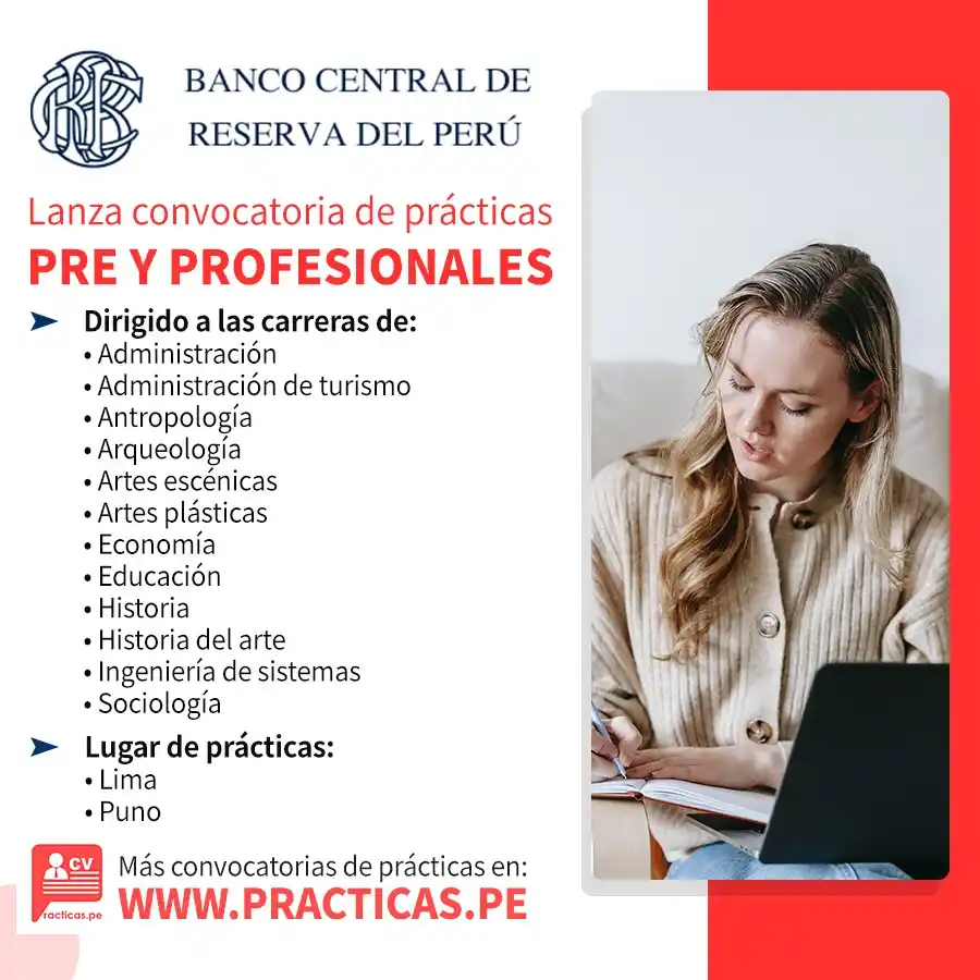 Image from Prácticas PreProfesionales Perú: Realiza tus Prácticas en BANCO CENTRAL DE RESERVA(BCRP) 👉Más informac...