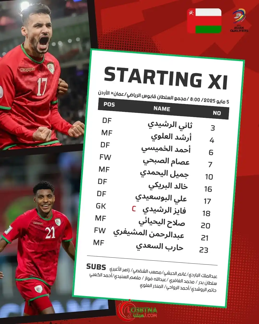 Image from موقع لعبتنا الرياضي: 🎯 حصريًا | القائمة الرسمية لمنتخبنا الوطني لمواجهة الأردن 🇴🇲 <a c...