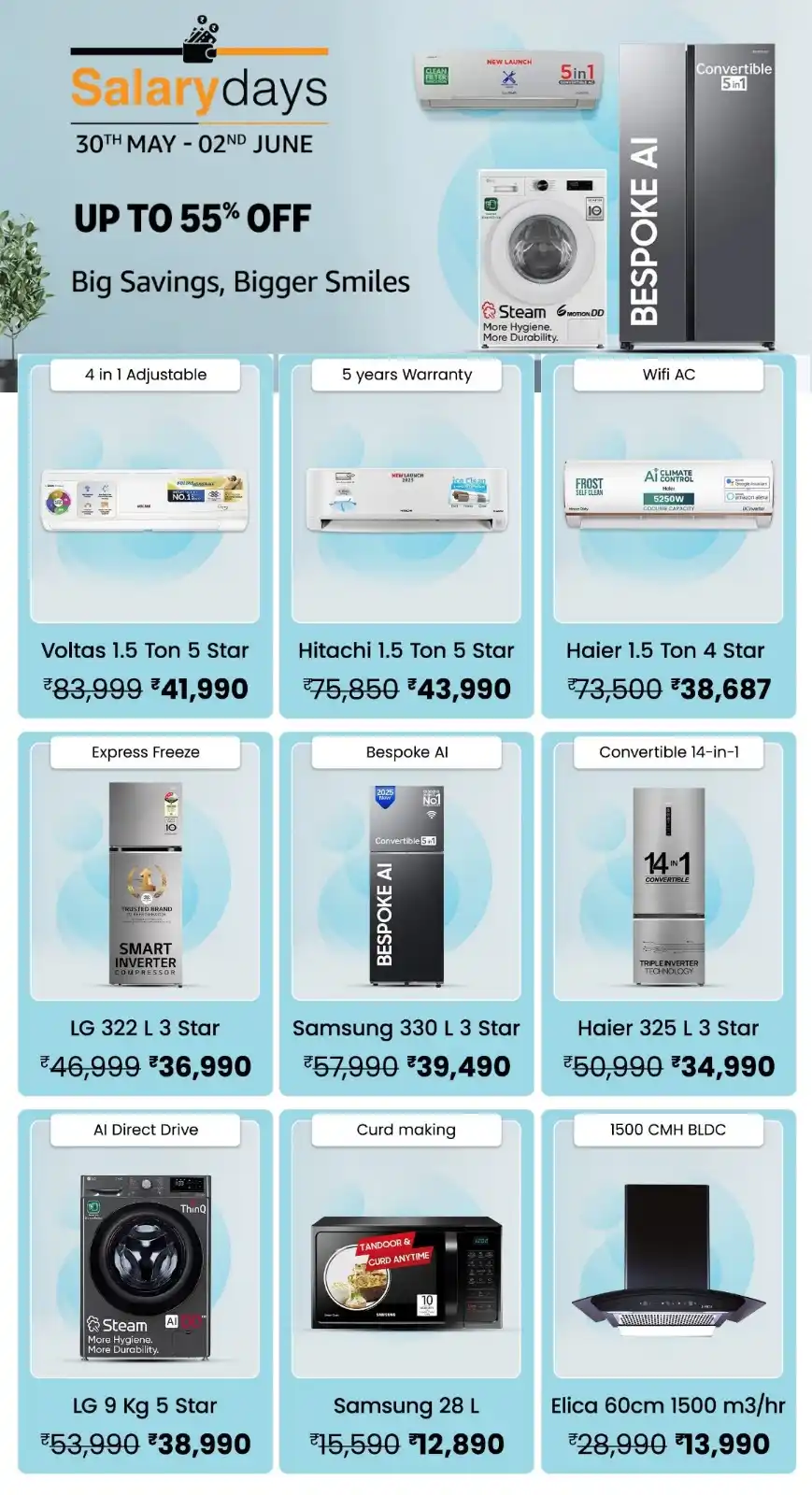 Image from Amazon Associates: 💵 *SALARY DAYS* 📣 Last day of sale 🌟 *Large Appliances* ⚡ Up to 55...