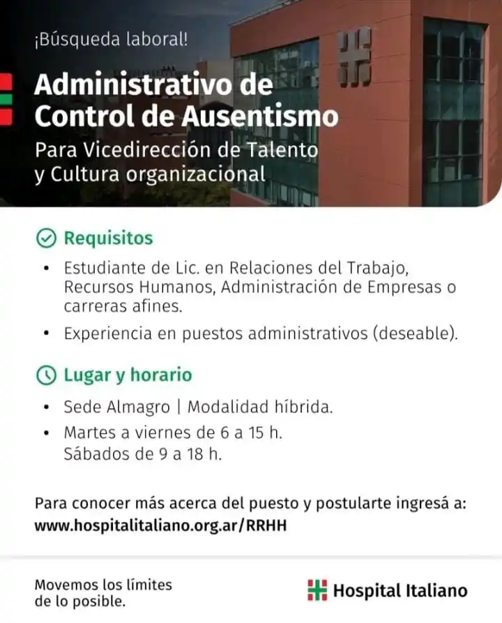 Image from 🌈✨️ Empleo360 💖: 👨🏻‍💼✨ *Administrativo de control de ausentismo*  📍 *Híbrido en Alm...