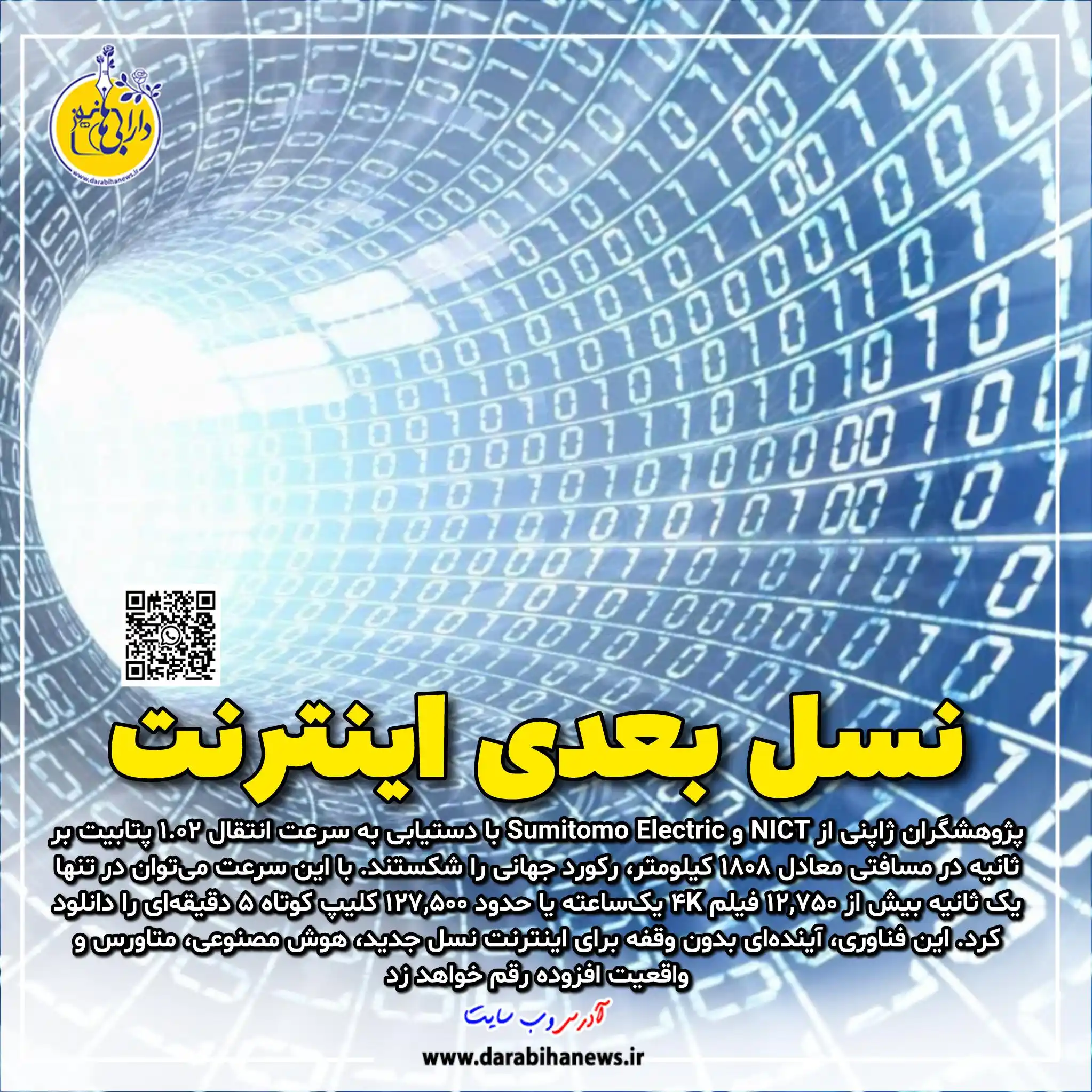 Image from رسانه دارابی ها نیوز: *🔺رکورد جهانی انتقال داده شکسته شد: سرعت ۱.۰۲ پتابیت بر ثانیه در مساف...