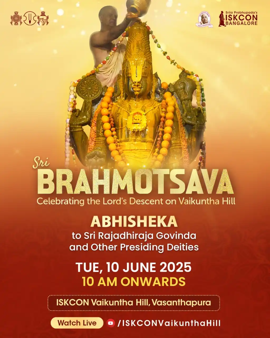 Image from ISKCON Bangalore: Tomorrow at ISKCON Vaikuntha Hill, Vasanthapura, witness the sacred ab...