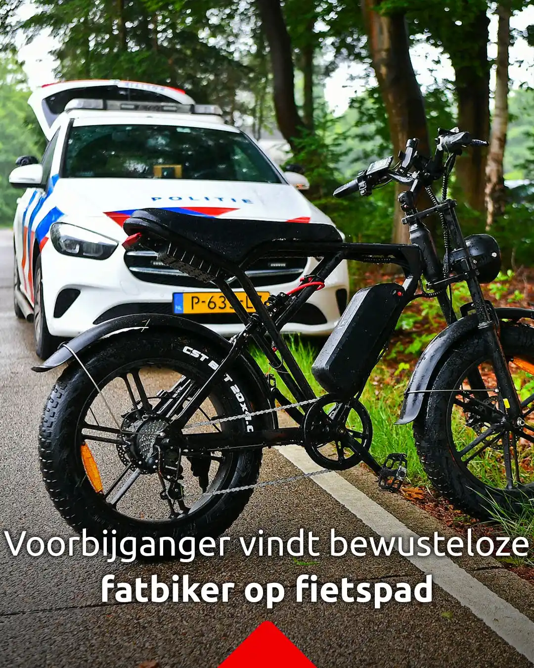 Image from Omroep Brabant: *Voorbijganger vindt bewusteloze fatbiker op fietspad*  Een gewonde fa...