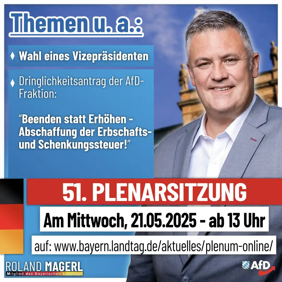 Image from AfD Weiden-Neustadt-Tirschenreuth: 51. Plenarsitzung am Mittwoch, 21.05.2025 ab 13 Uhr Seid ab 13 Uhr l...