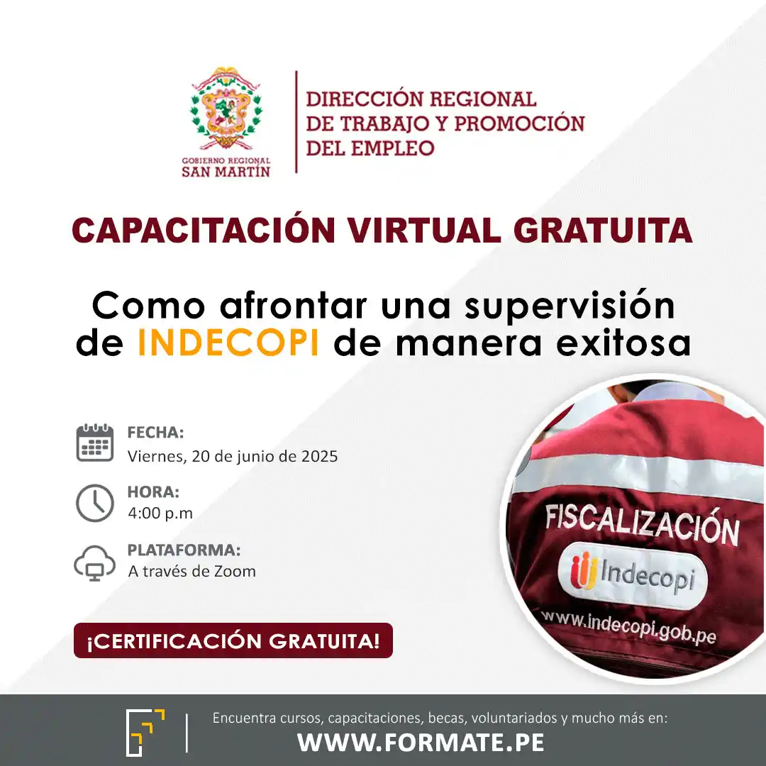 Image from Convocatorias Administración: Empleos - Prácticas - Capacitaciones: 📢 ¡Capacitación virtual gratuita! Organizada por la DRTPE de San Mart...