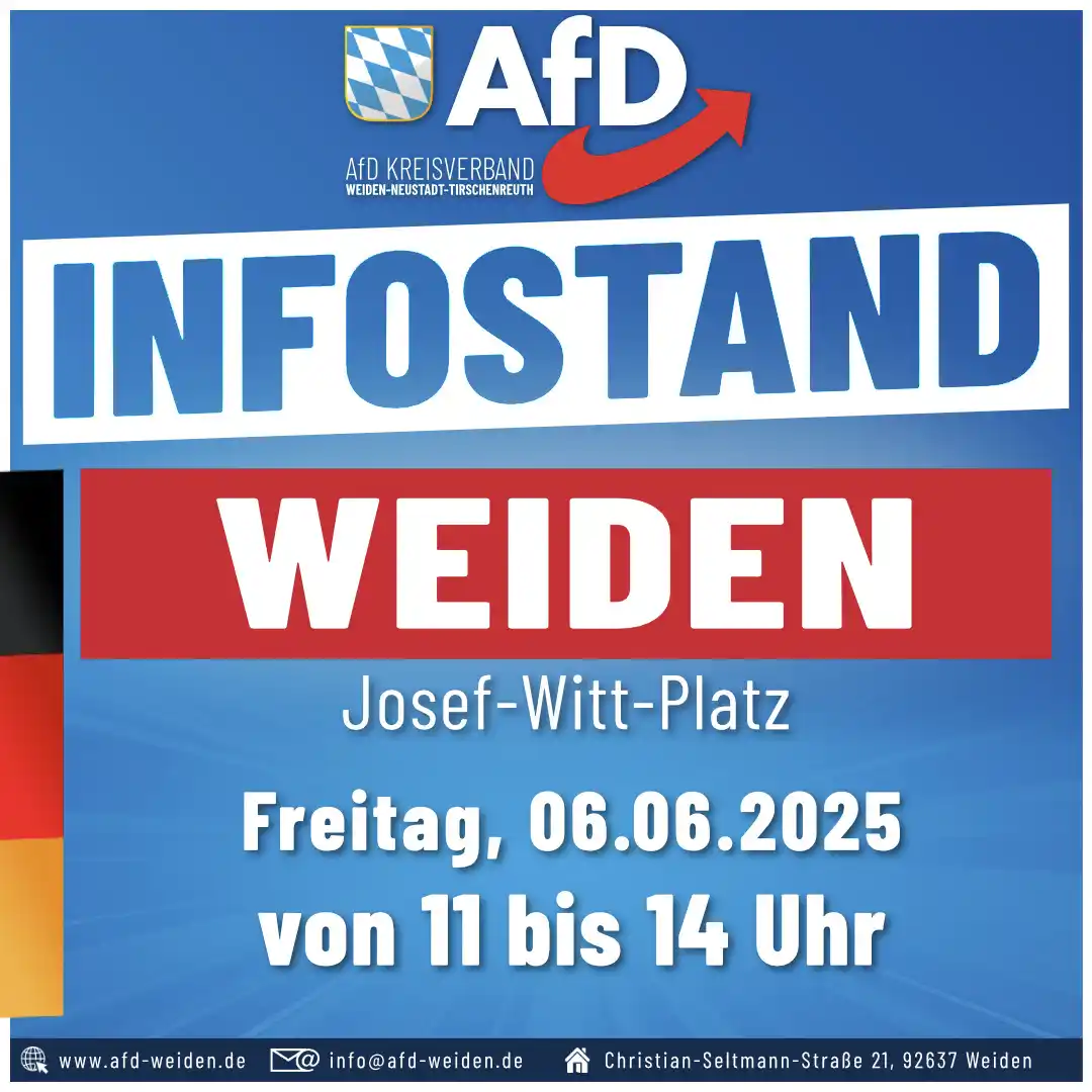 Image from AfD Weiden-Neustadt-Tirschenreuth: ℹ️ Infostand am Freitag, 06.06.2025.  In Weiden (Josef-Witt-Platz) von...