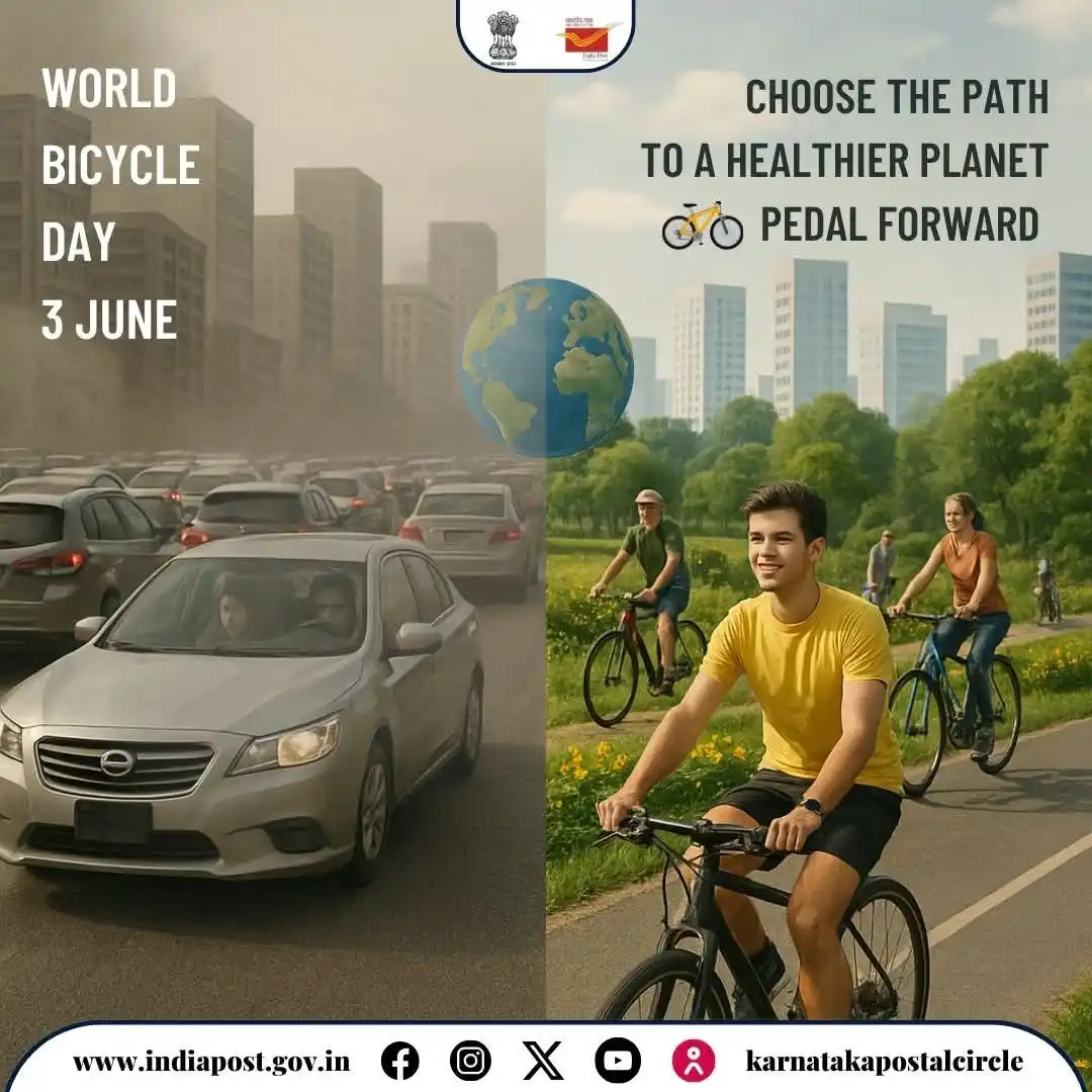 Image from Indian Postal Khabar (DOP): 📮 Karnataka Postal Circle wishes you a Happy World Bicycle Day! 🚴♂️...