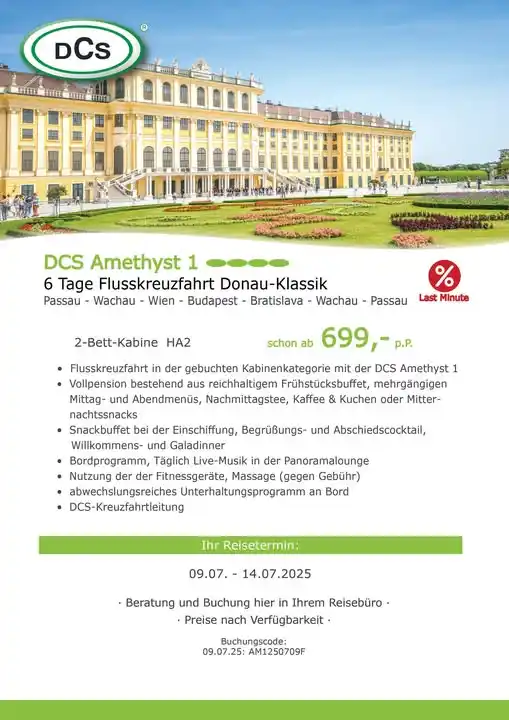 Image from Dein Flussschiff - DCS Kreuzfahrten und mehr www.dcs.travel: LAST MINUTE: 6 Tage Flusskreuzfahrt Donau-Klassik *Reisetermin: 09.07....