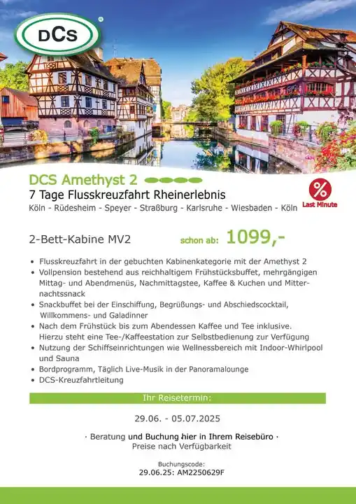 Image from Dein Flussschiff - DCS Kreuzfahrten und mehr www.dcs.travel: LAST MINUTE | Rheinerlebnis | Flusskreuzfahrt | 7 Tage Rhein Reiseterm...