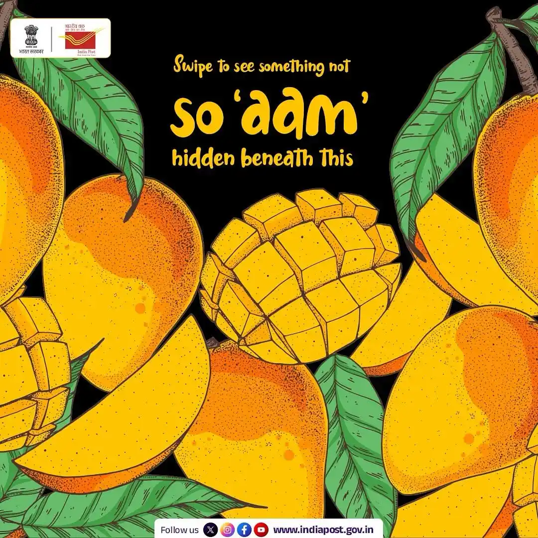 Image from Indian Postal Khabar (DOP): Not everything in this peti is aam, 🥭 swipe to find out what’s khaas!...