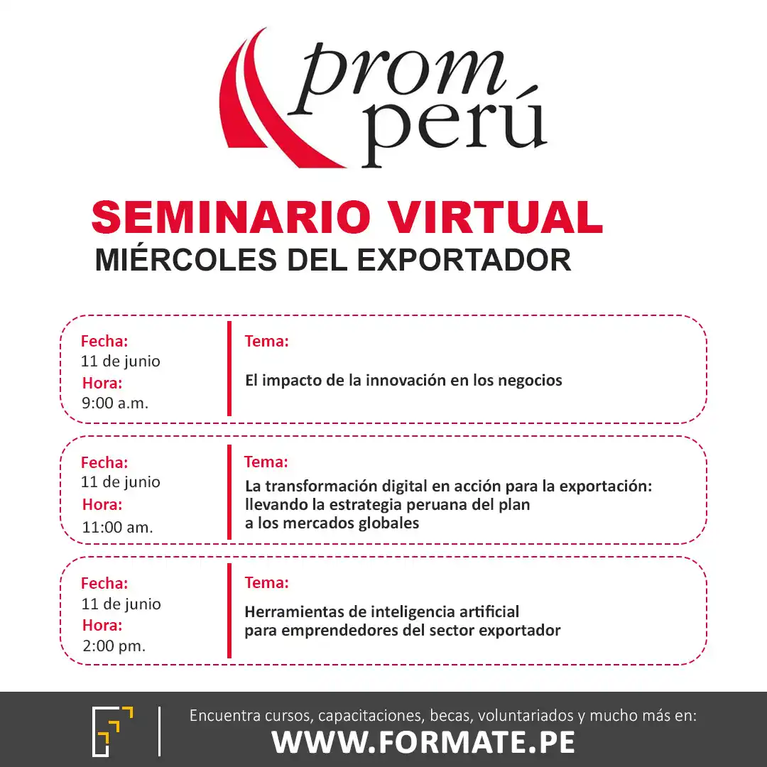 Image from Convocatorias Administración: Empleos - Prácticas - Capacitaciones: 📢 Participa del Seminario virtual gratuito "Miércoles del Exportador"...