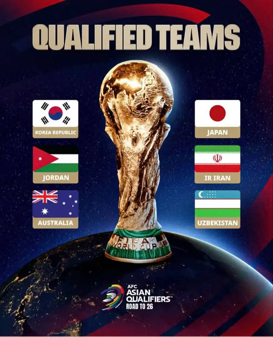 Image from ABC NEWS TJ: ✅Расман: 6 даста аз Осиё роҳхати ҷоми ҷаҳонии футболро ба даст овардан...